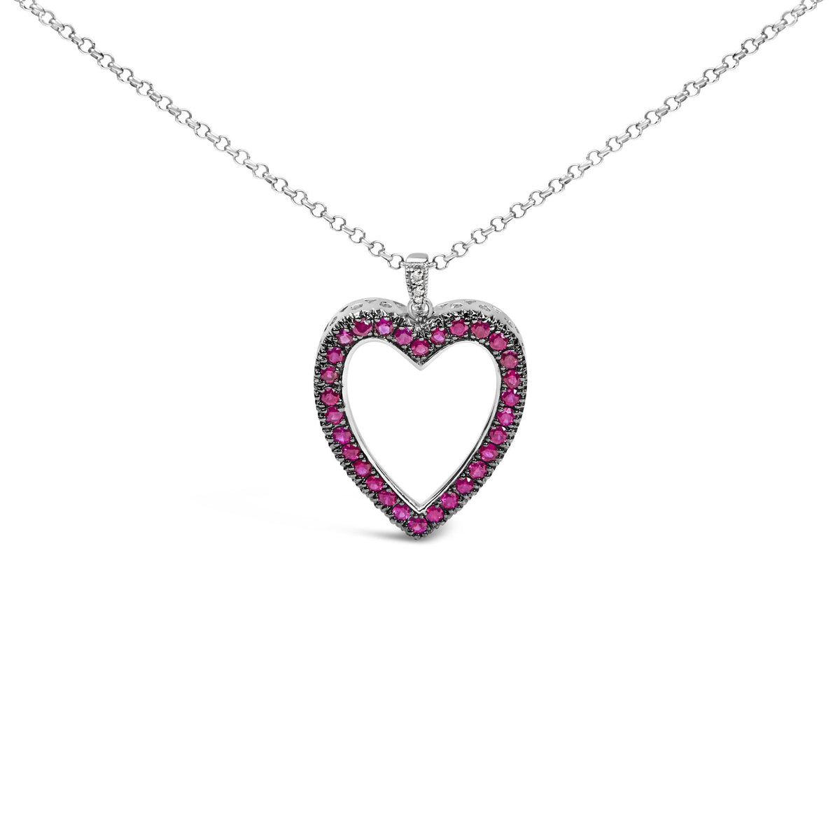 18K 1/3 Cttw Diamond and Red Ruby Open Heart with Black Rhodium 18" Pendant Necklace (G-H Color, VS2-SI1 Clarity)