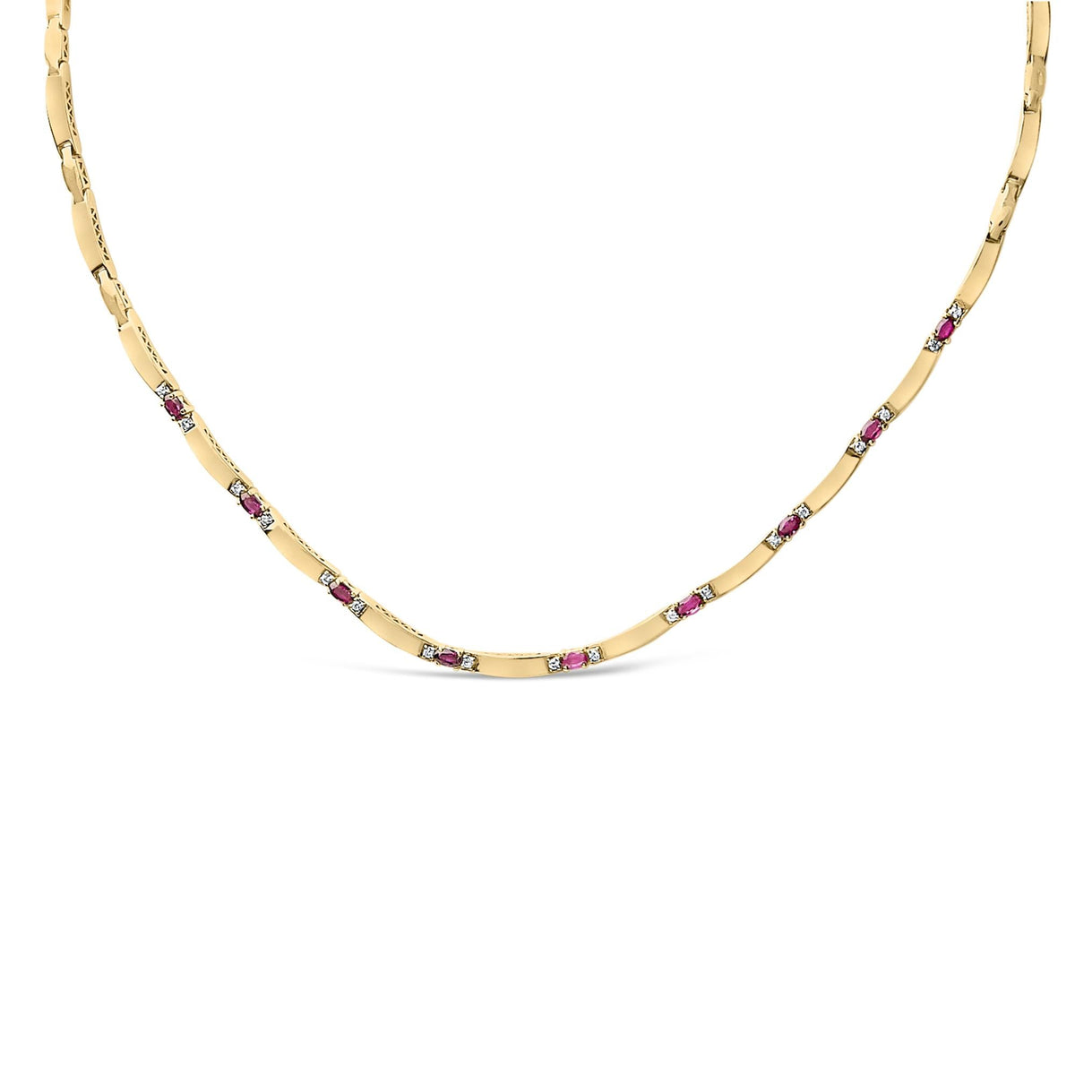 14K Yellow Gold Red Ruby and 3/8 Cttw Diamond Alternating Link Necklace