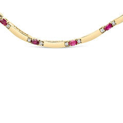 14K Yellow Gold Red Ruby and 3/8 Cttw Diamond Alternating Link Necklace