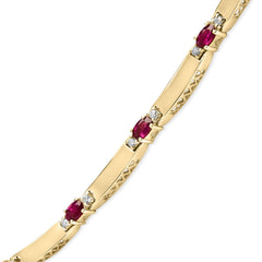14K Yellow Gold Red Ruby and 3/8 Cttw Diamond Alternating Link Necklace