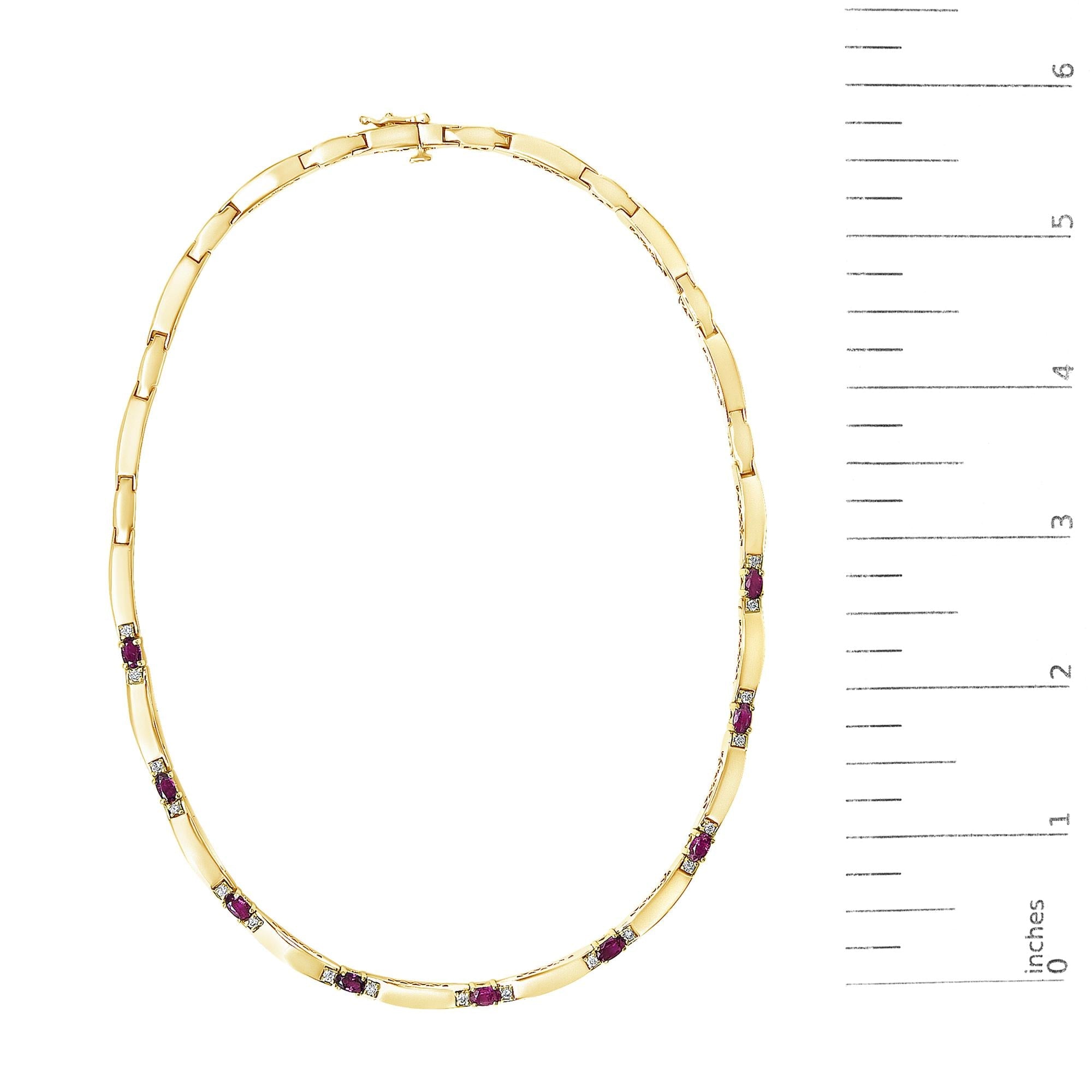 14K Yellow Gold Red Ruby and 3/8 Cttw Diamond Alternating Link Necklace