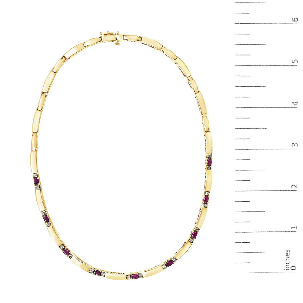 14K Yellow Gold Red Ruby and 3/8 Cttw Diamond Alternating Link Necklace