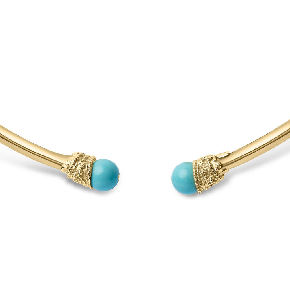 18K Yellow Gold Sculpted Collar Necklace with Turquoise Cabochon Ends