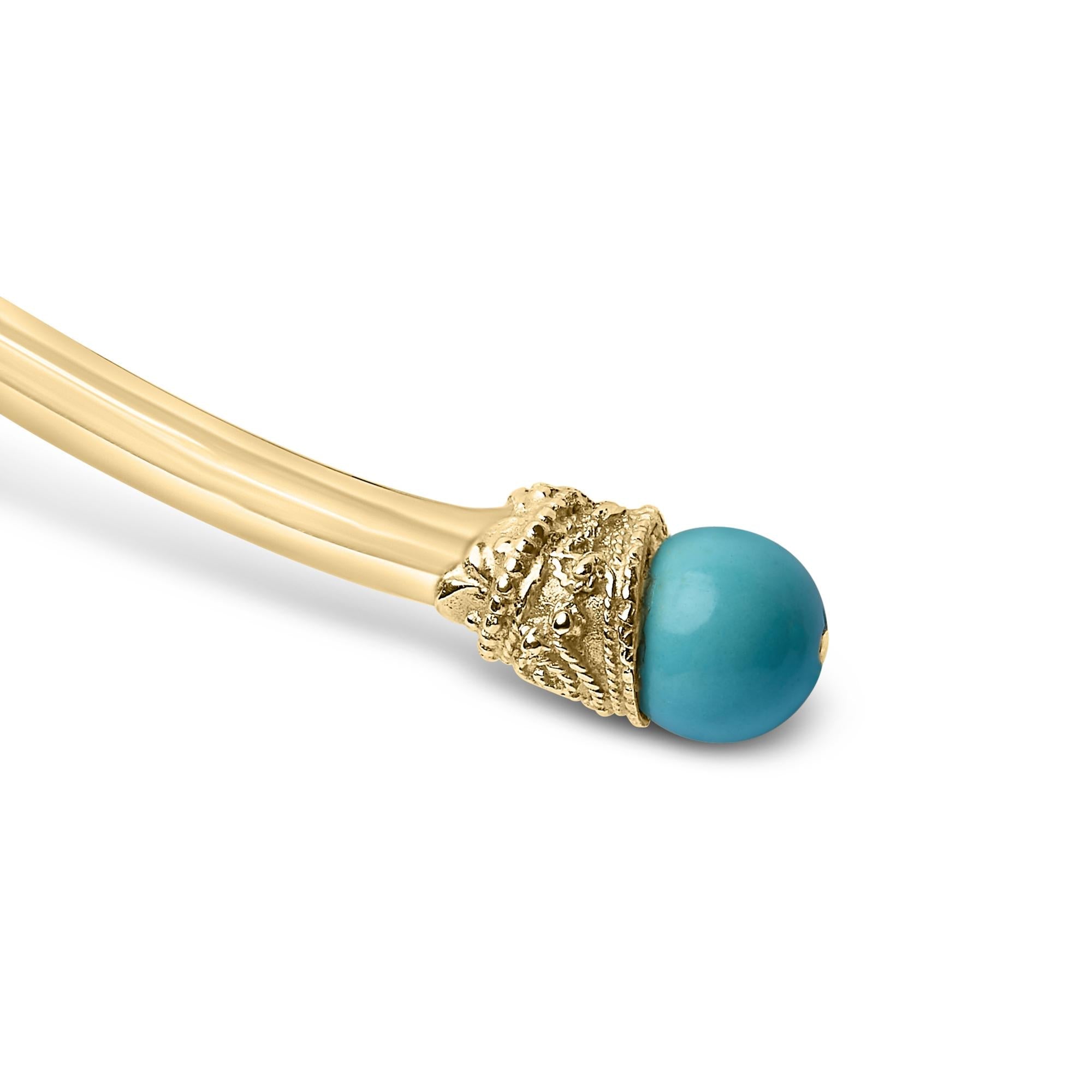 18K Yellow Gold Sculpted Collar Necklace with Turquoise Cabochon Ends