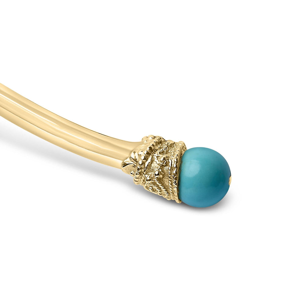 18K Yellow Gold Sculpted Collar Necklace with Turquoise Cabochon Ends