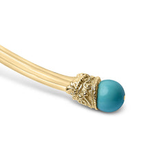 18K Yellow Gold Sculpted Collar Necklace with Turquoise Cabochon Ends