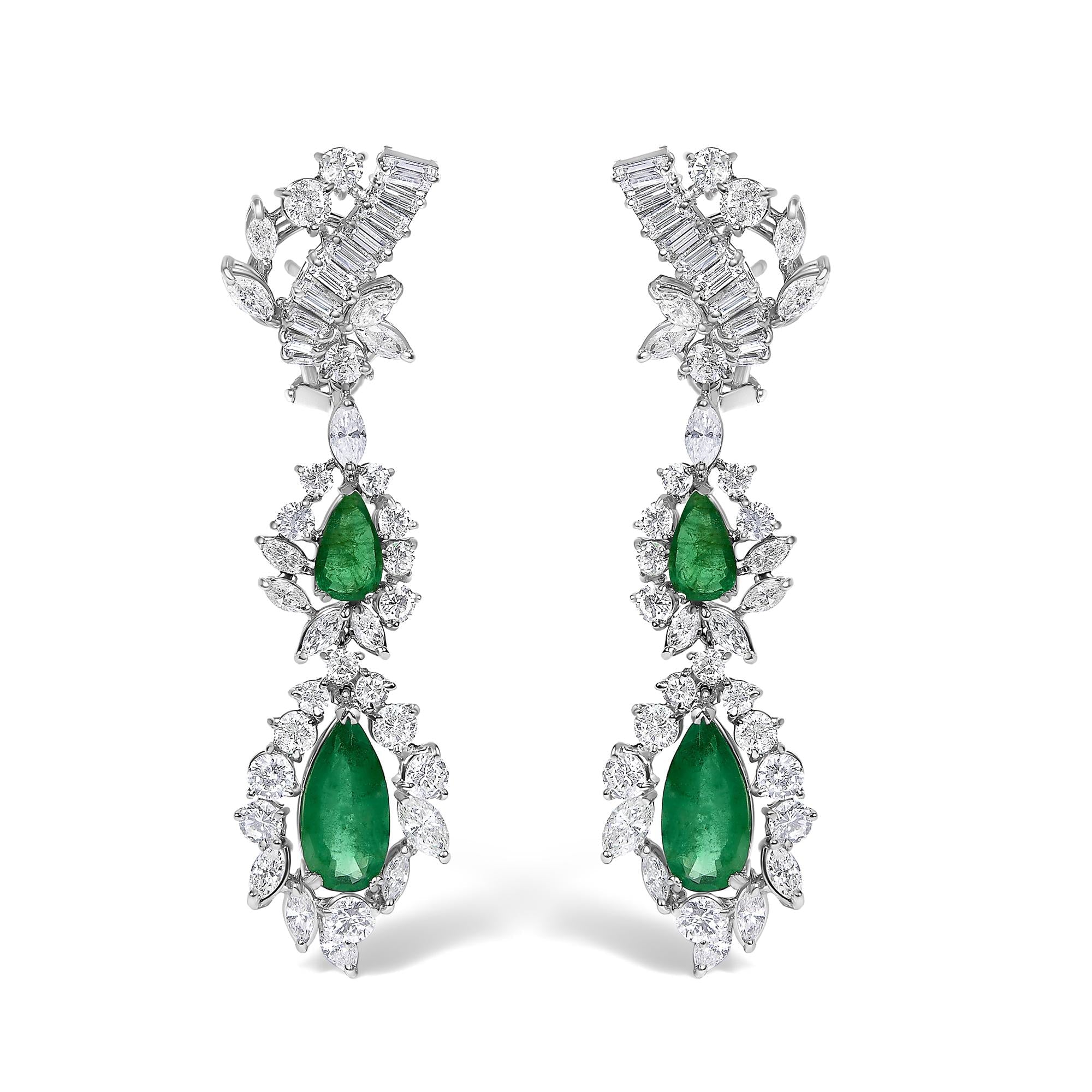Certified Platinum 38.0 Cttw Diamond and 19 3/4 Cttw Brazilian Green Emerald Necklace, Bracelet & Earrings Three-Piece Set