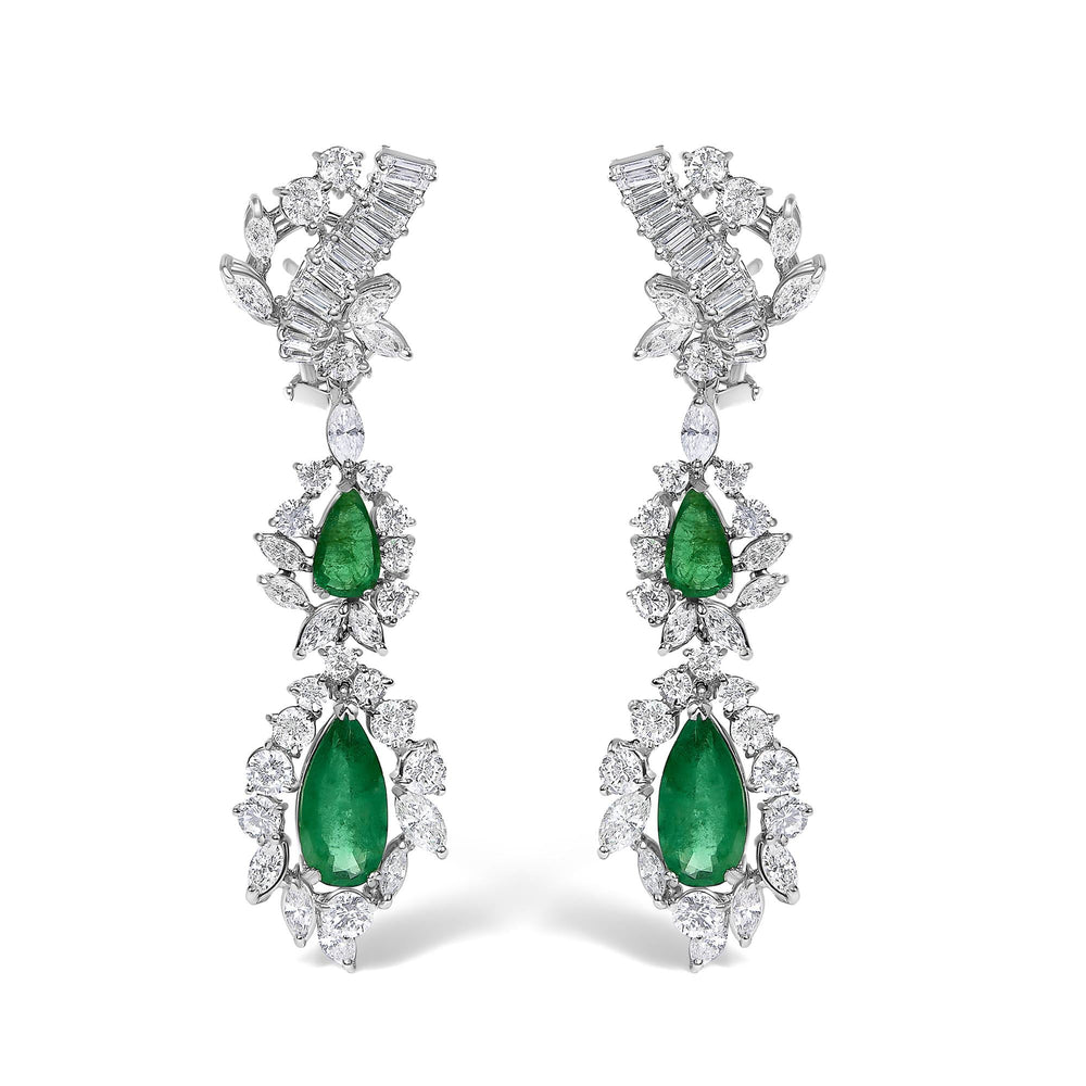 Certified Platinum 38.0 Cttw Diamond and 19 3/4 Cttw Brazilian Green Emerald Necklace, Bracelet & Earrings Three-Piece Set
