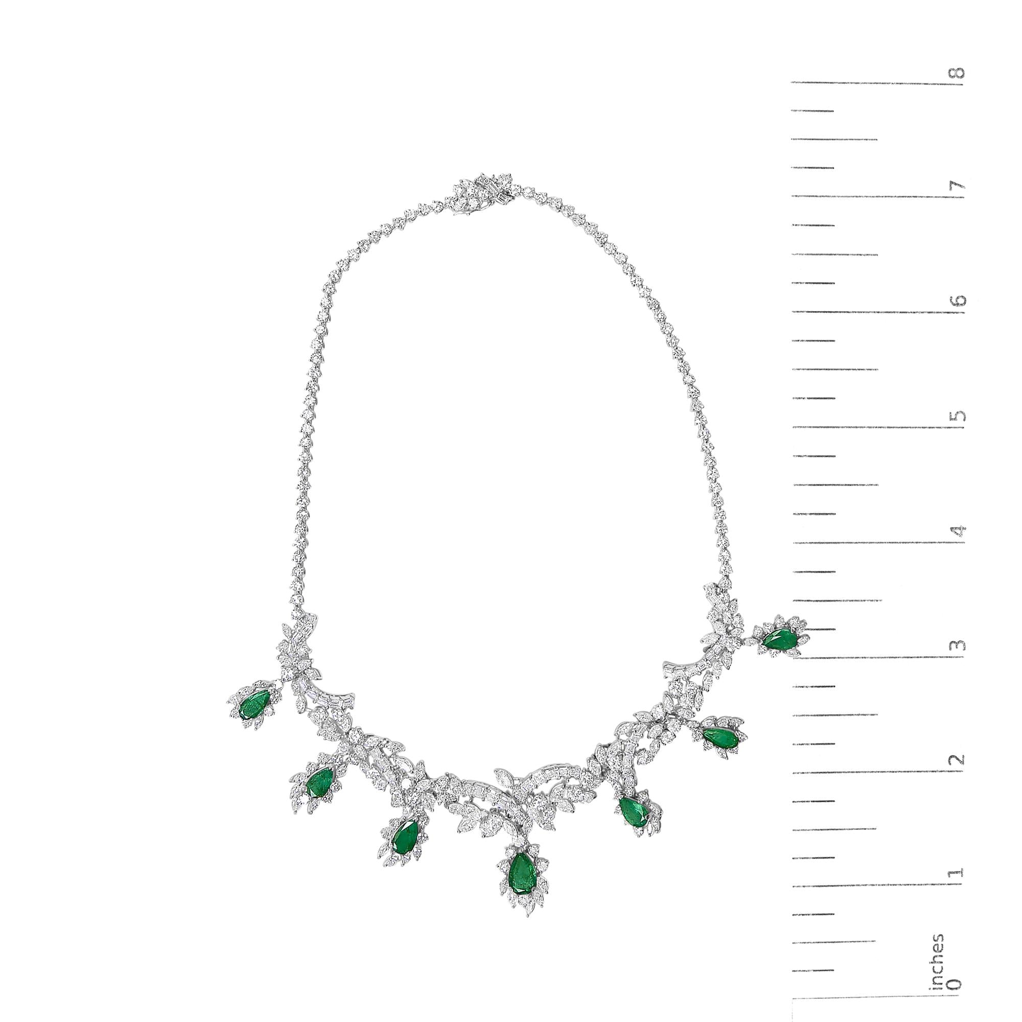 Certified Platinum 38.0 Cttw Diamond and 19 3/4 Cttw Brazilian Green Emerald Necklace, Bracelet & Earrings Three-Piece Set