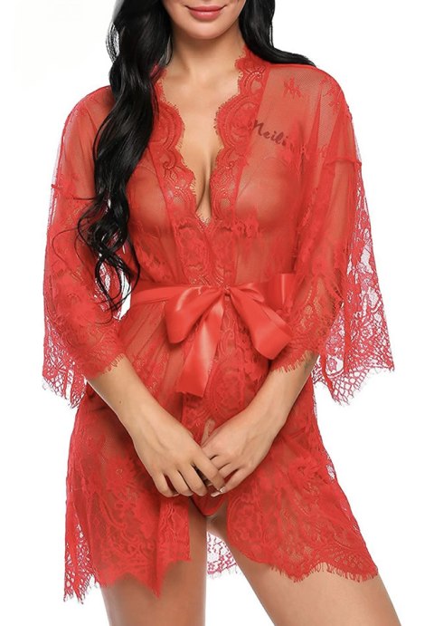 Sultry Lace Robe with Elegant Bow Detail