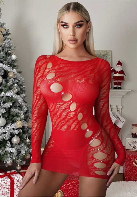 Christmas Red Long Sleeve Dress with Oval Holes