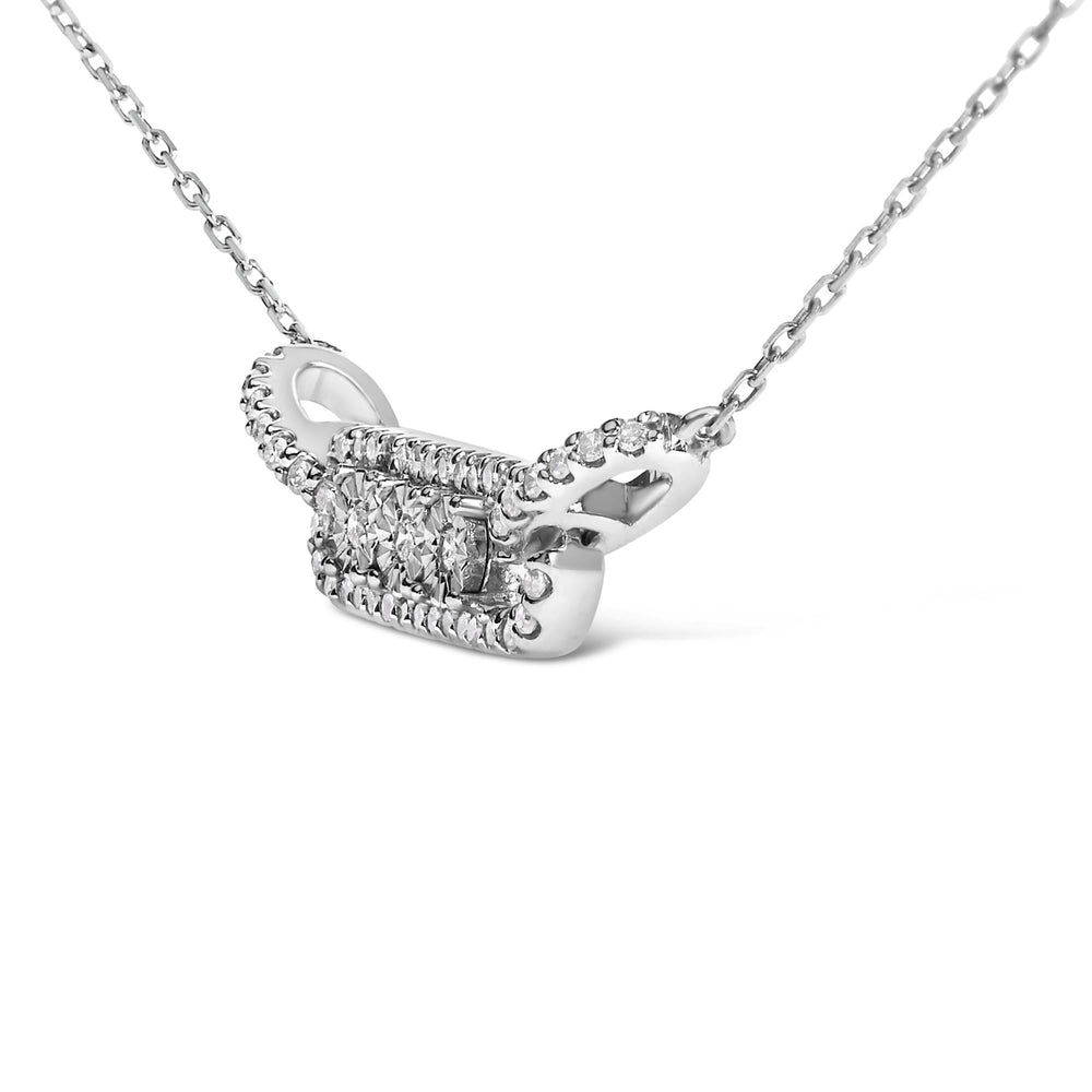Sterling Silver 1/5 Cttw Round Diamond 3 Stone Station Bar Necklace