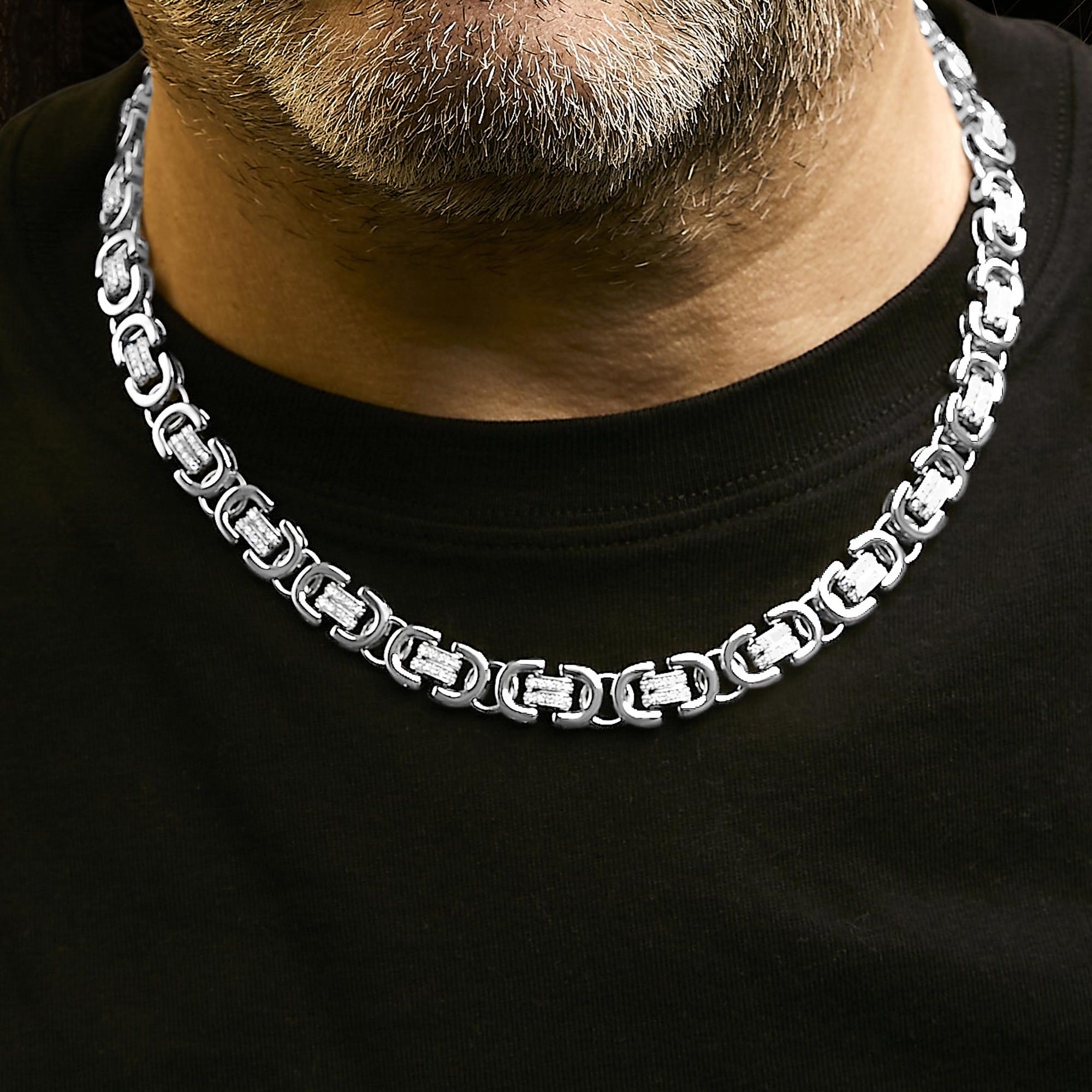 Sterling Silver 2 1/2 Cttw Diamond Eternity Men's Station Necklace