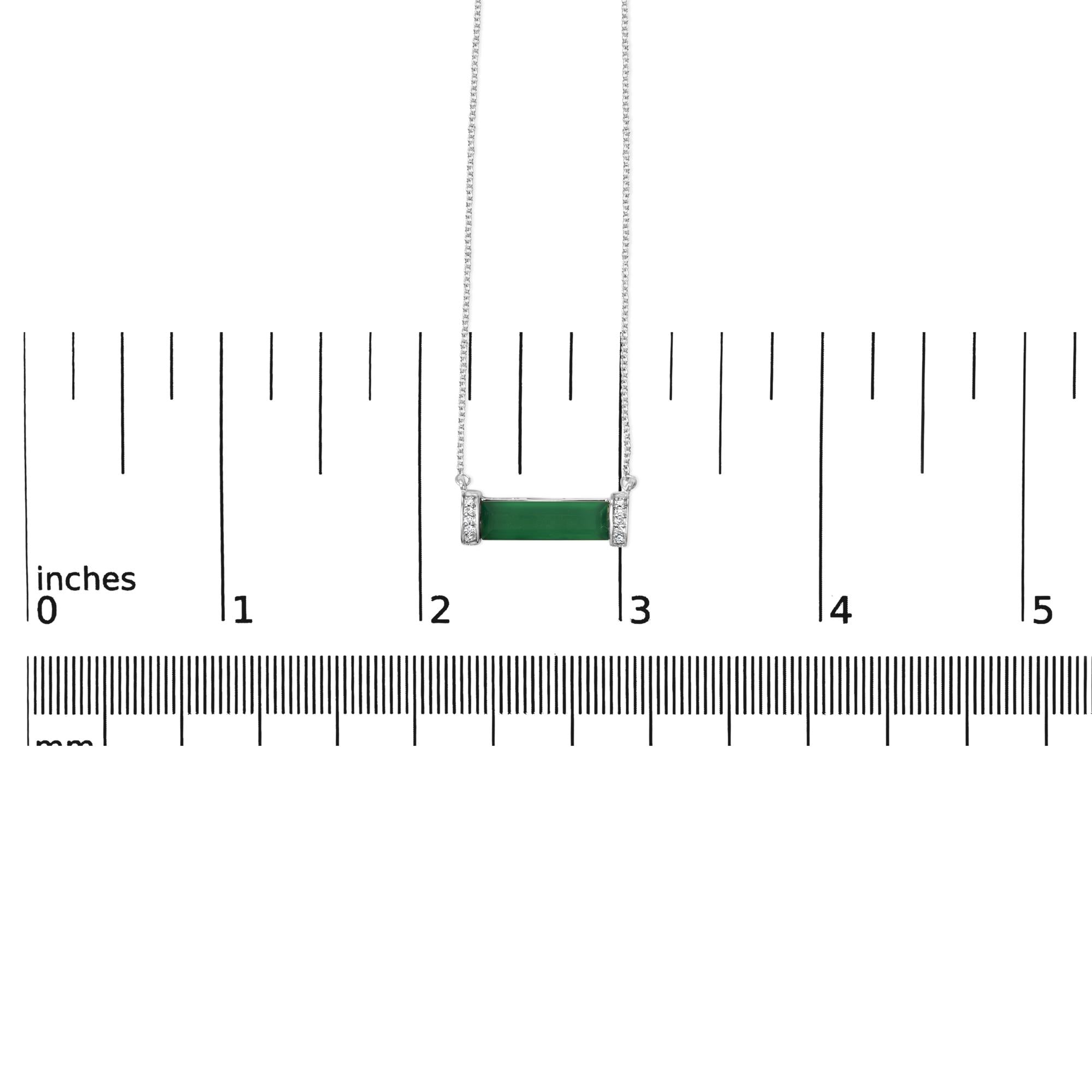 Sterling Silver Diamond Accent and Green Agate Bar Pendant Necklace