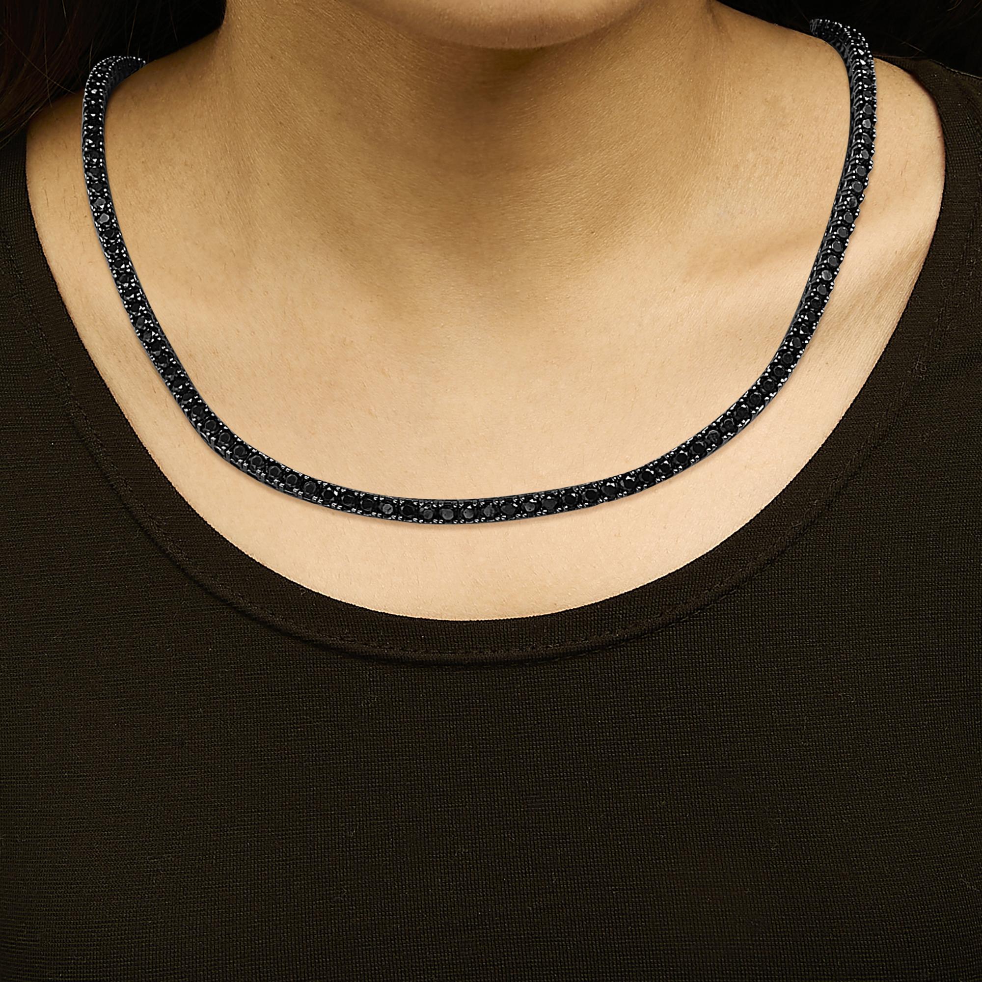 Men's Sterling Silver Black Onyx Tennis Necklace