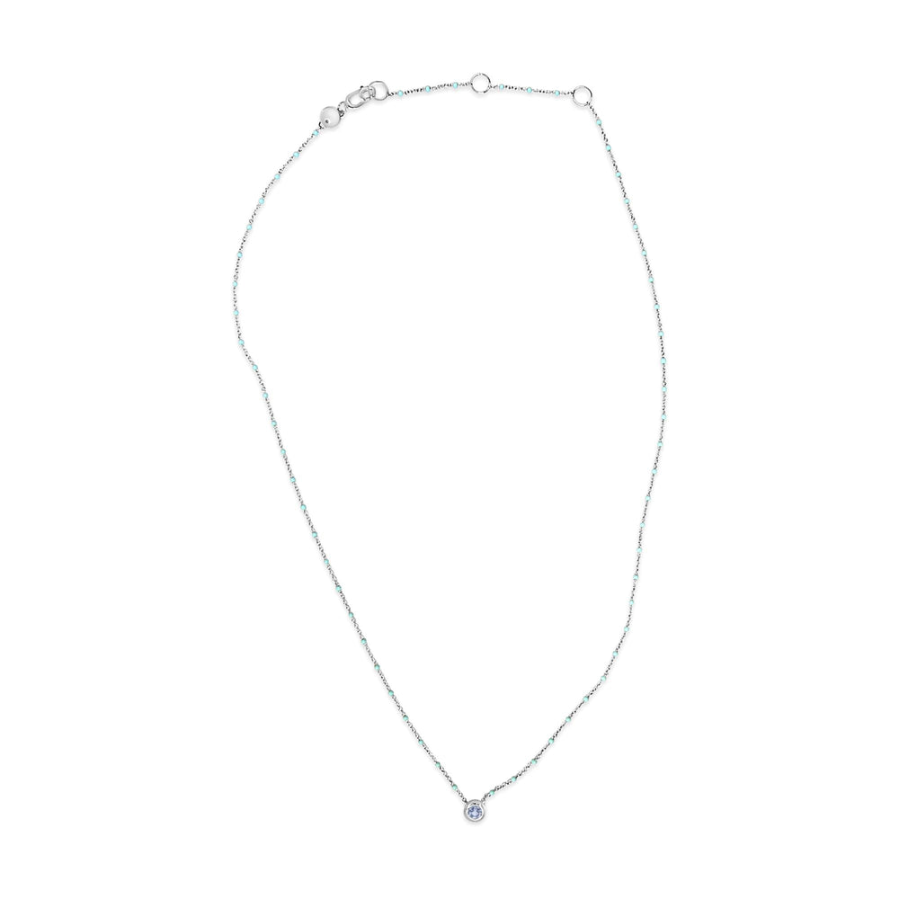 Sterling Silver Bezel Set Light Blue Aquamarine and Enamel Bead Chain Necklace