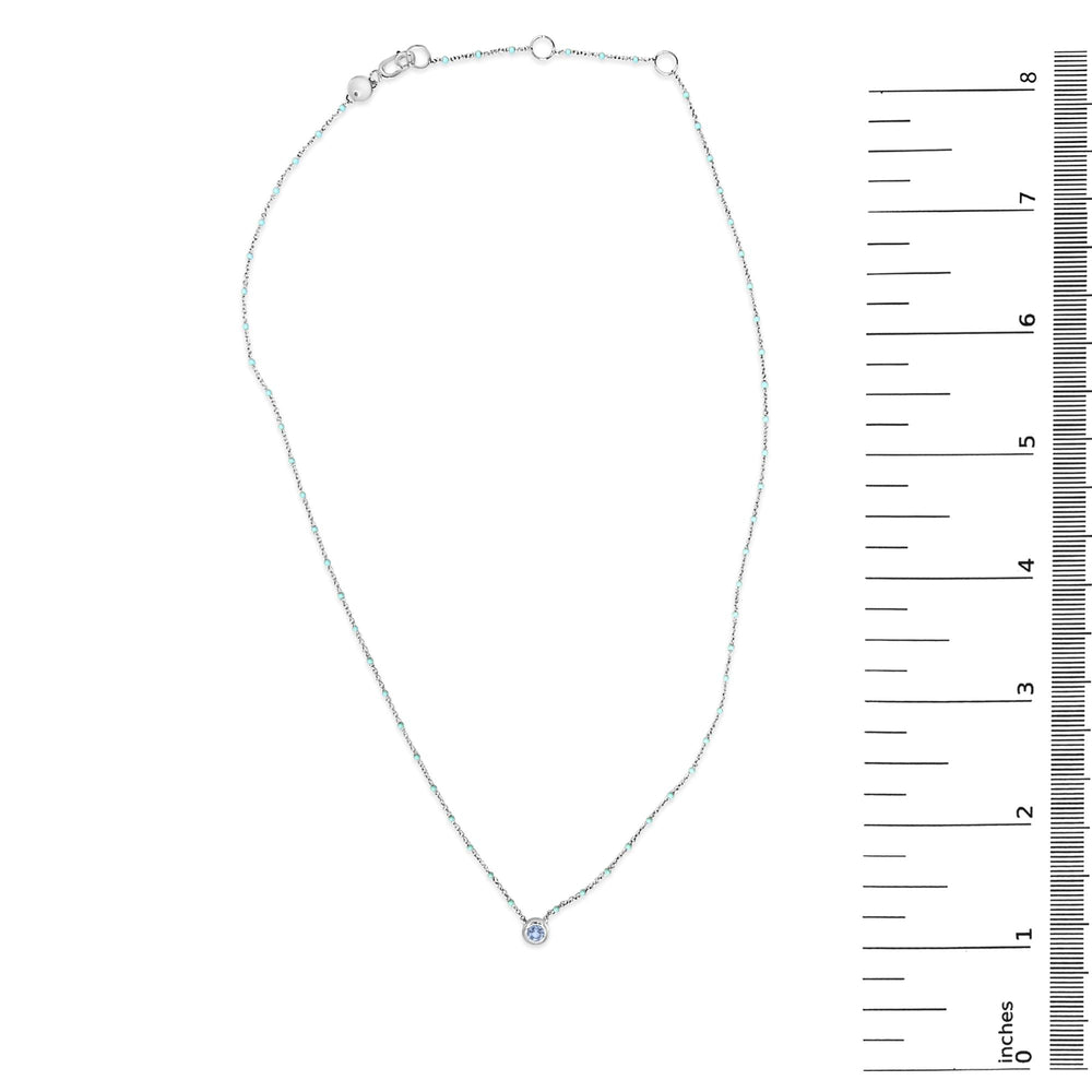 Sterling Silver Bezel Set Light Blue Aquamarine and Enamel Bead Chain Necklace