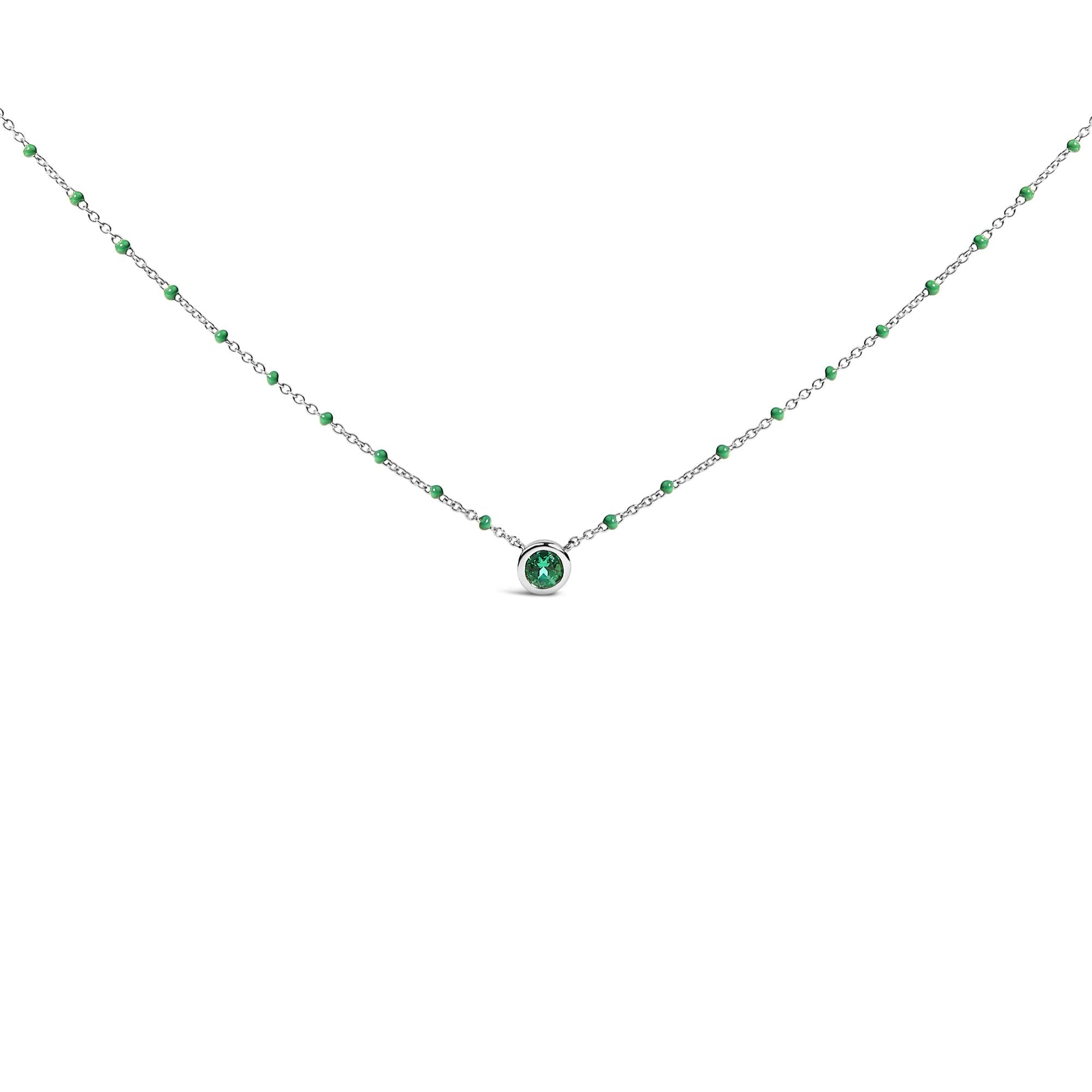 Sterling Silver Lab Created Emerald Bead Chain Necklace