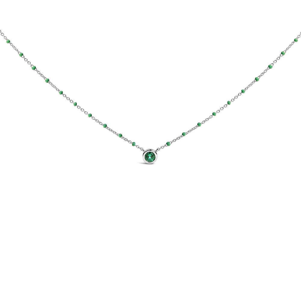 Sterling Silver Lab Created Emerald Bead Chain Necklace