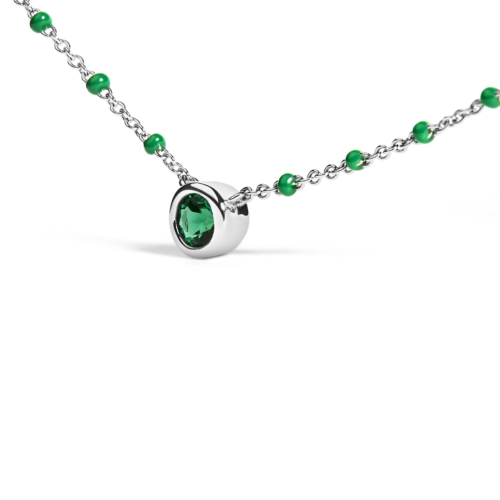 Sterling Silver Lab Created Emerald Bead Chain Necklace