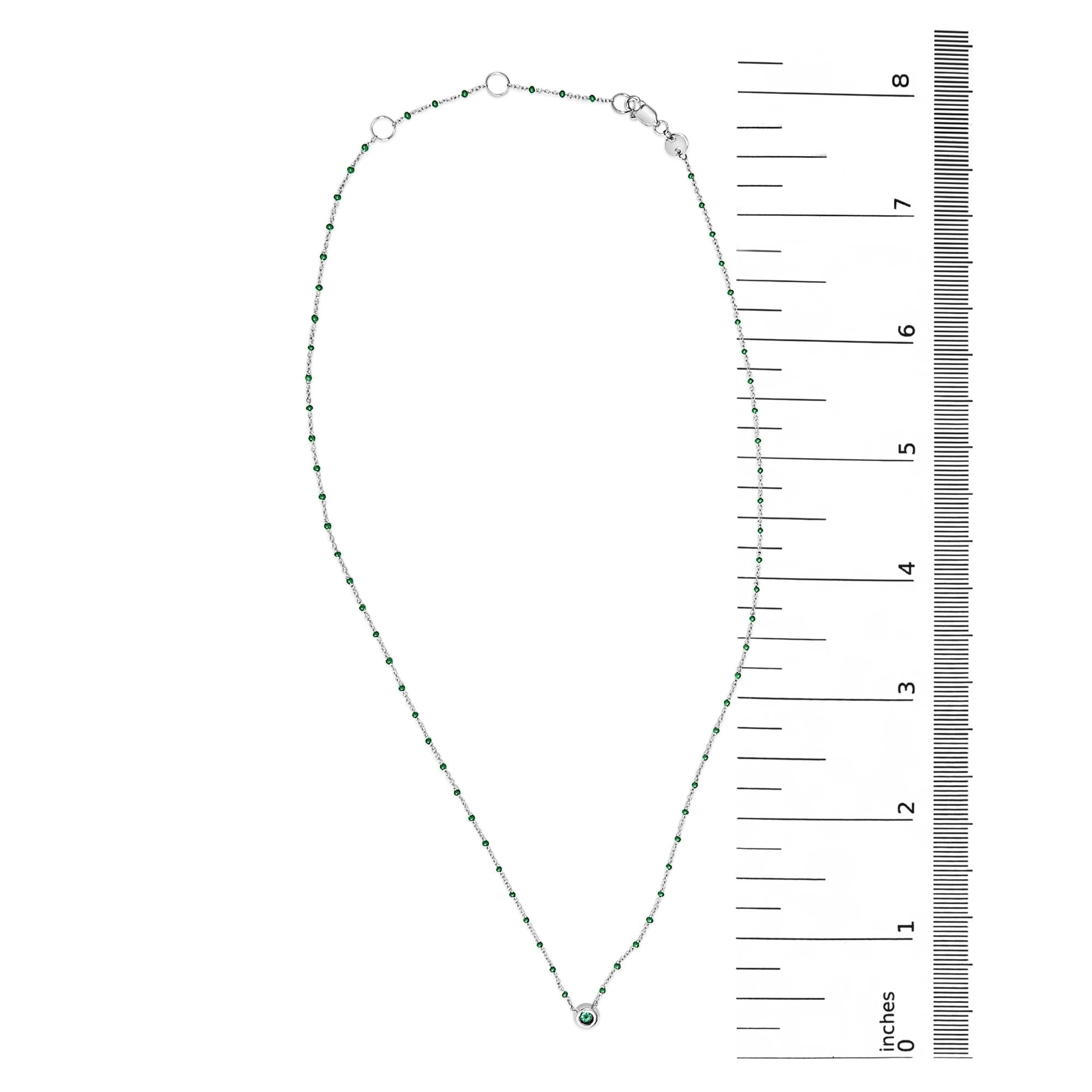 Sterling Silver Lab Created Emerald Bead Chain Necklace