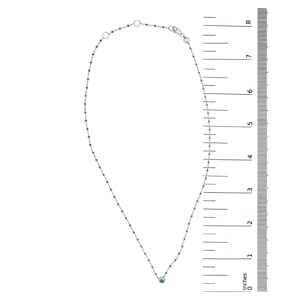 Sterling Silver Lab Created Emerald Bead Chain Necklace