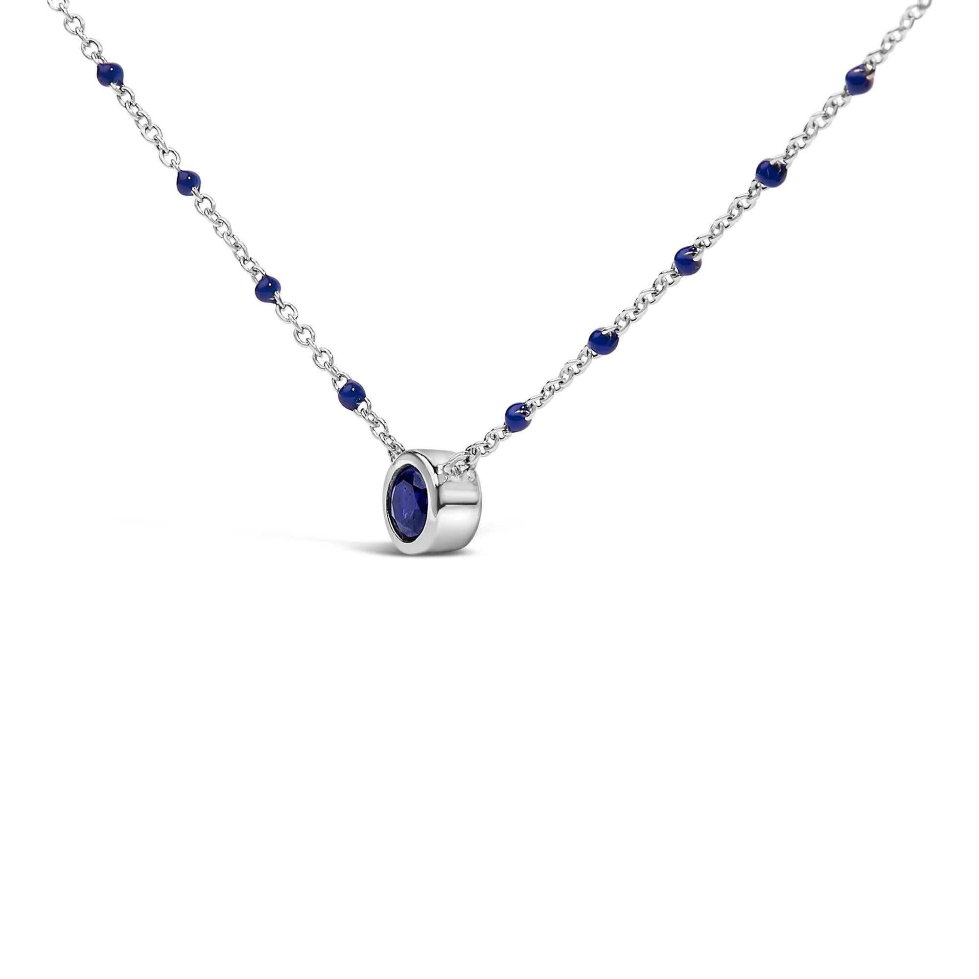 Sterling Silver Created Sapphire Bead Chain Necklace 18 Inch