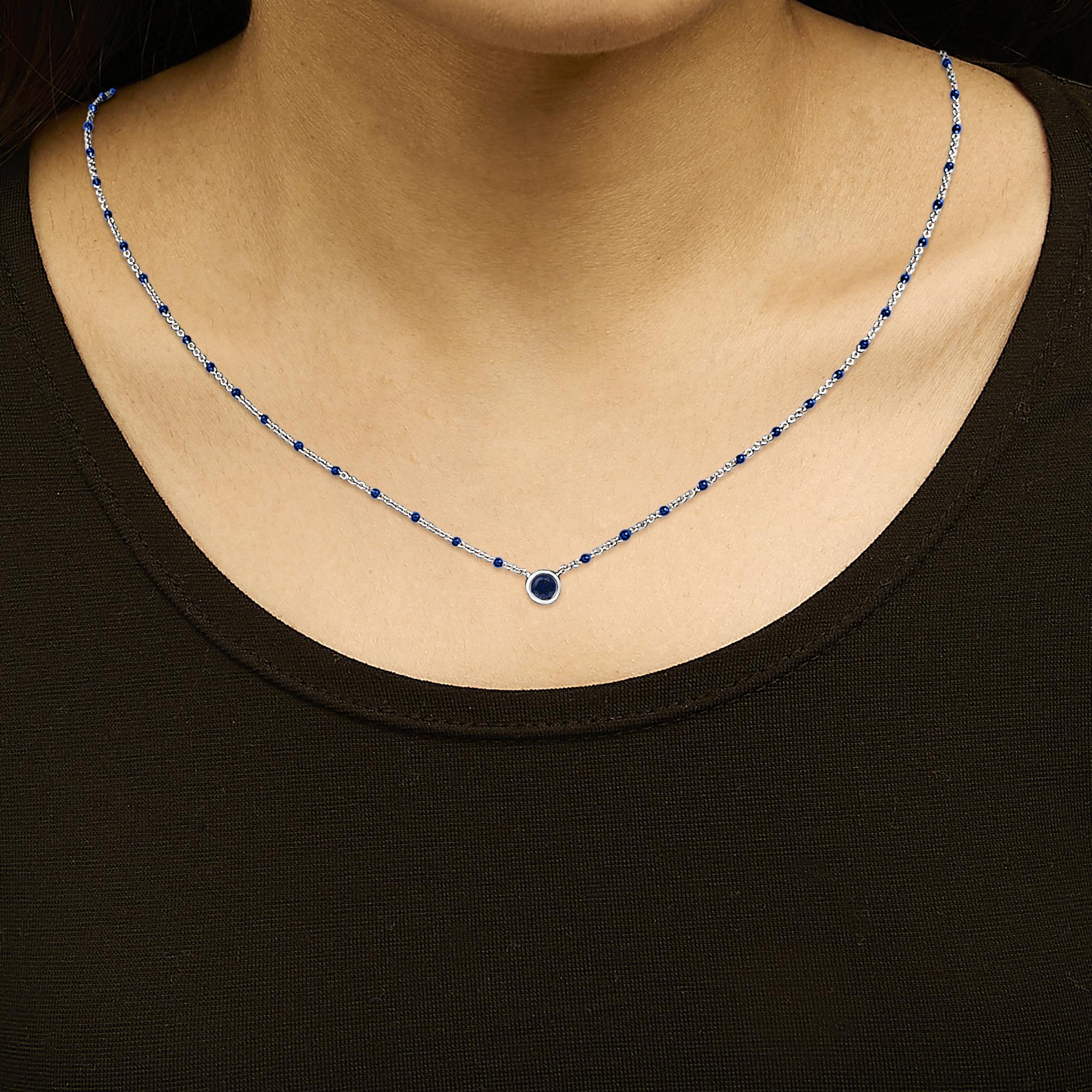 Sterling Silver Created Sapphire Bead Chain Necklace 18 Inch