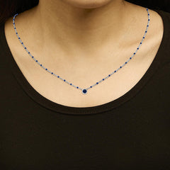 Sterling Silver Created Sapphire Bead Chain Necklace 18 Inch