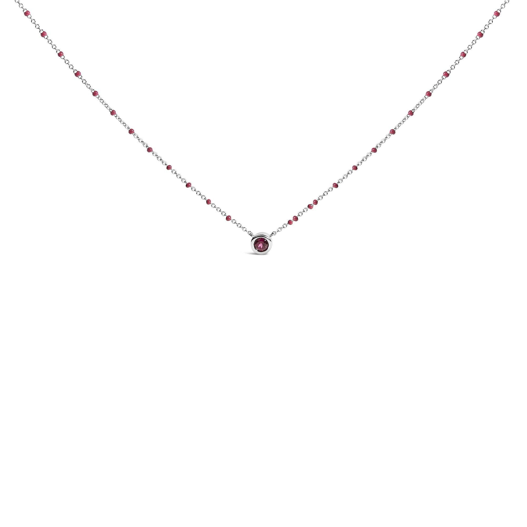 Sterling Silver Rhodolite Enamel Bead Chain Necklace 18 Inch