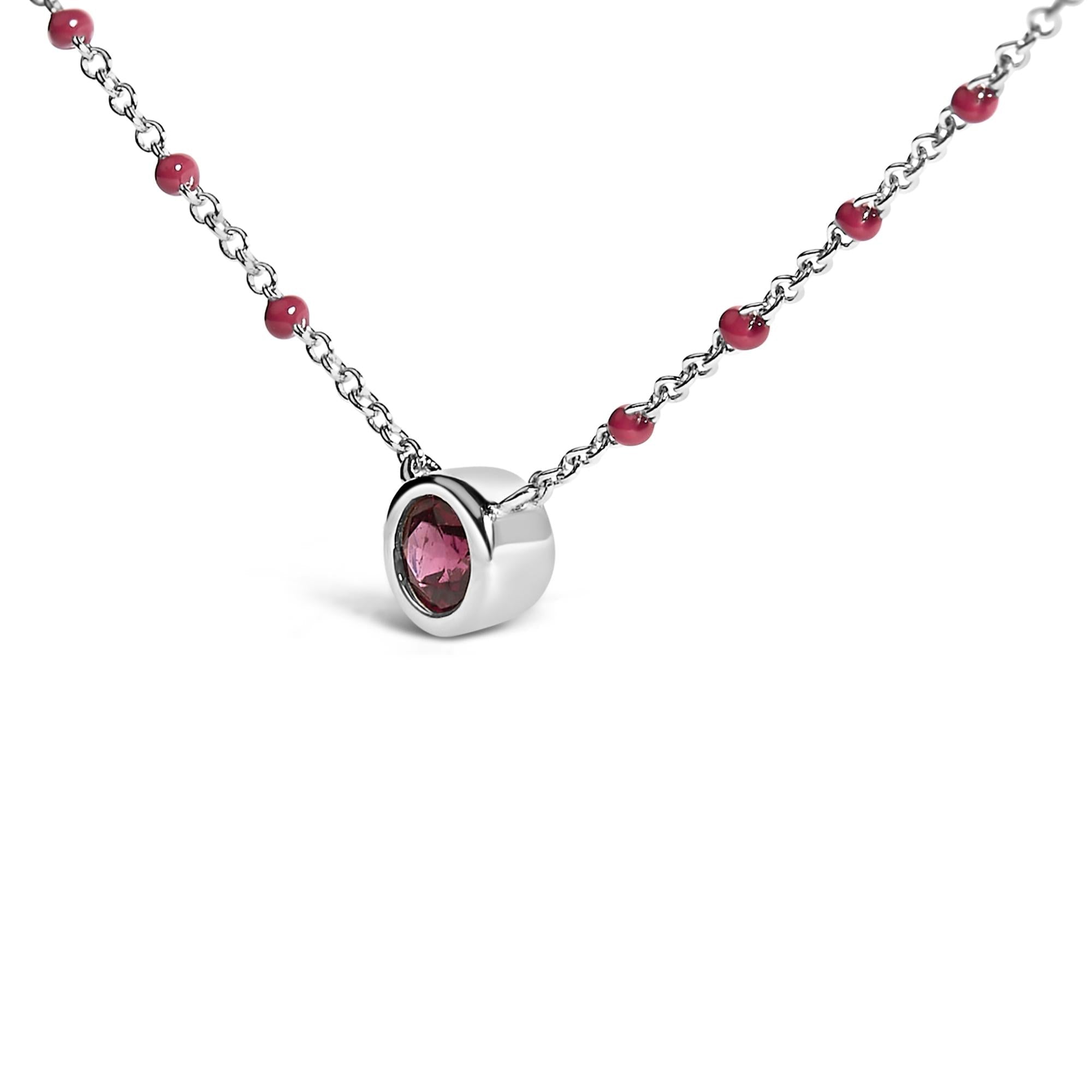 Sterling Silver Rhodolite Enamel Bead Chain Necklace 18 Inch