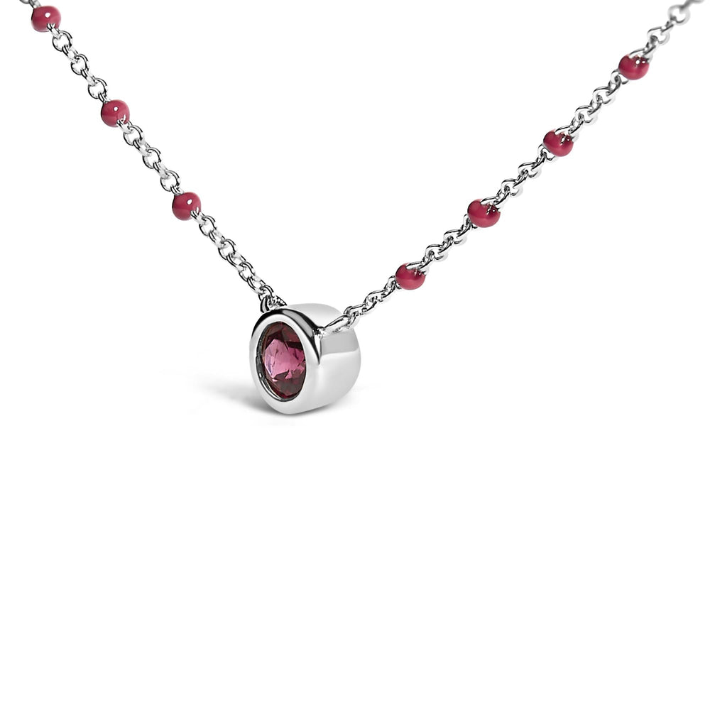 Sterling Silver Rhodolite Enamel Bead Chain Necklace 18 Inch