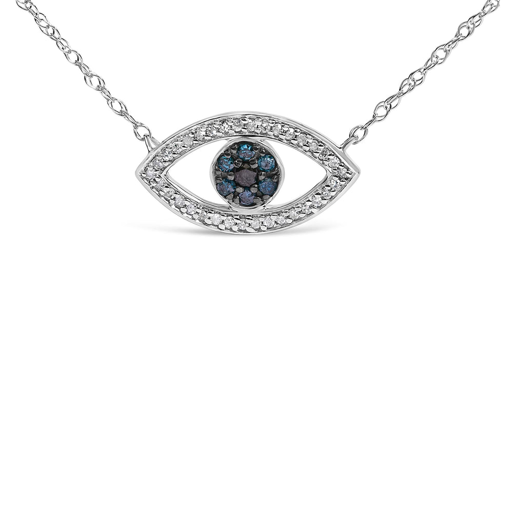 Sterling Silver 1/4 Cttw Blue and White Diamond Evil Eye Necklace