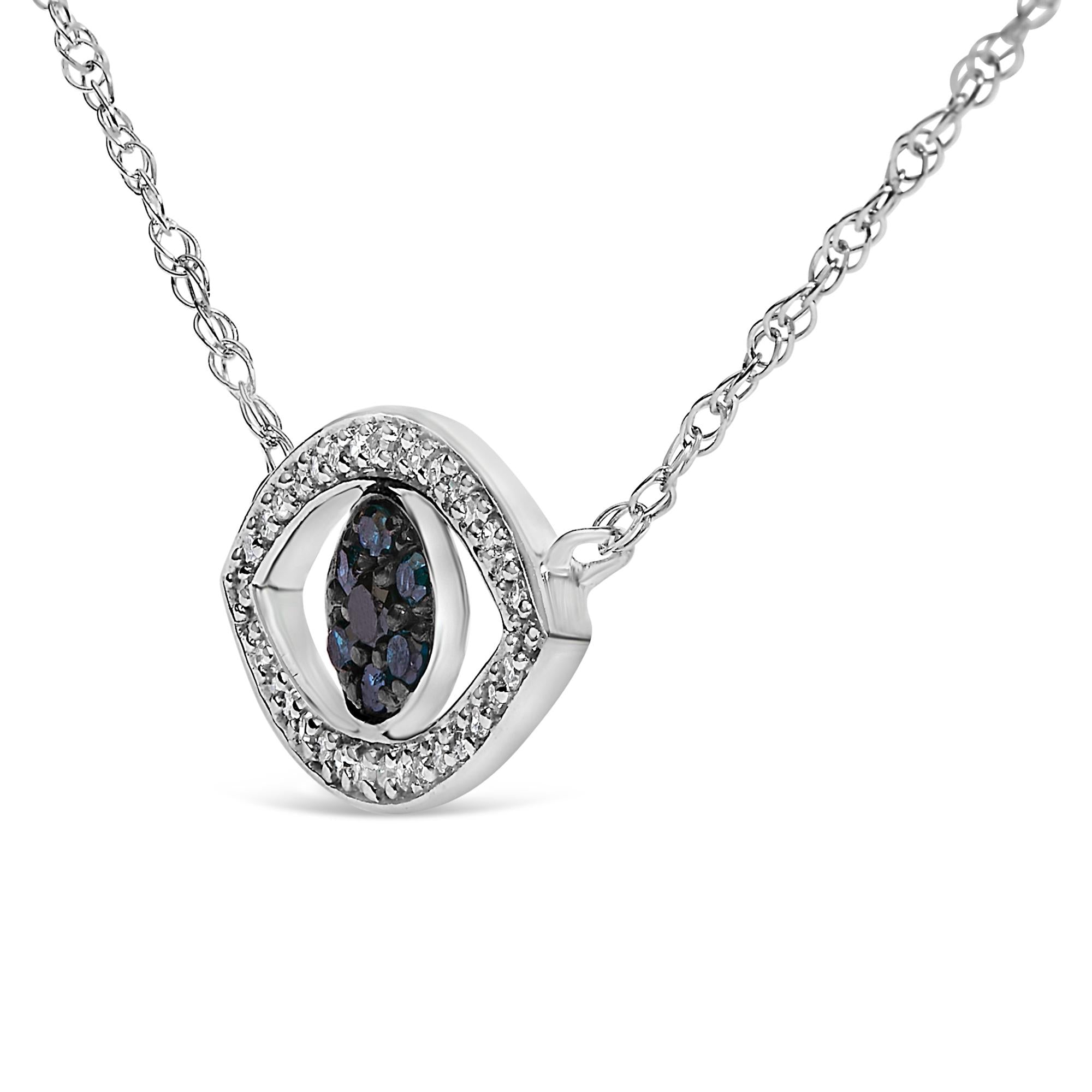 Sterling Silver 1/4 Cttw Blue and White Diamond Evil Eye Necklace