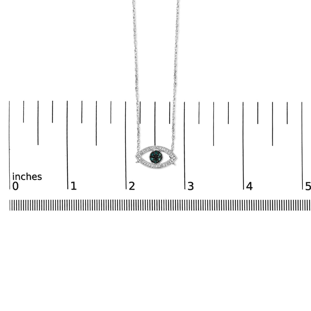 Sterling Silver 1/4 Cttw Blue and White Diamond Evil Eye Necklace