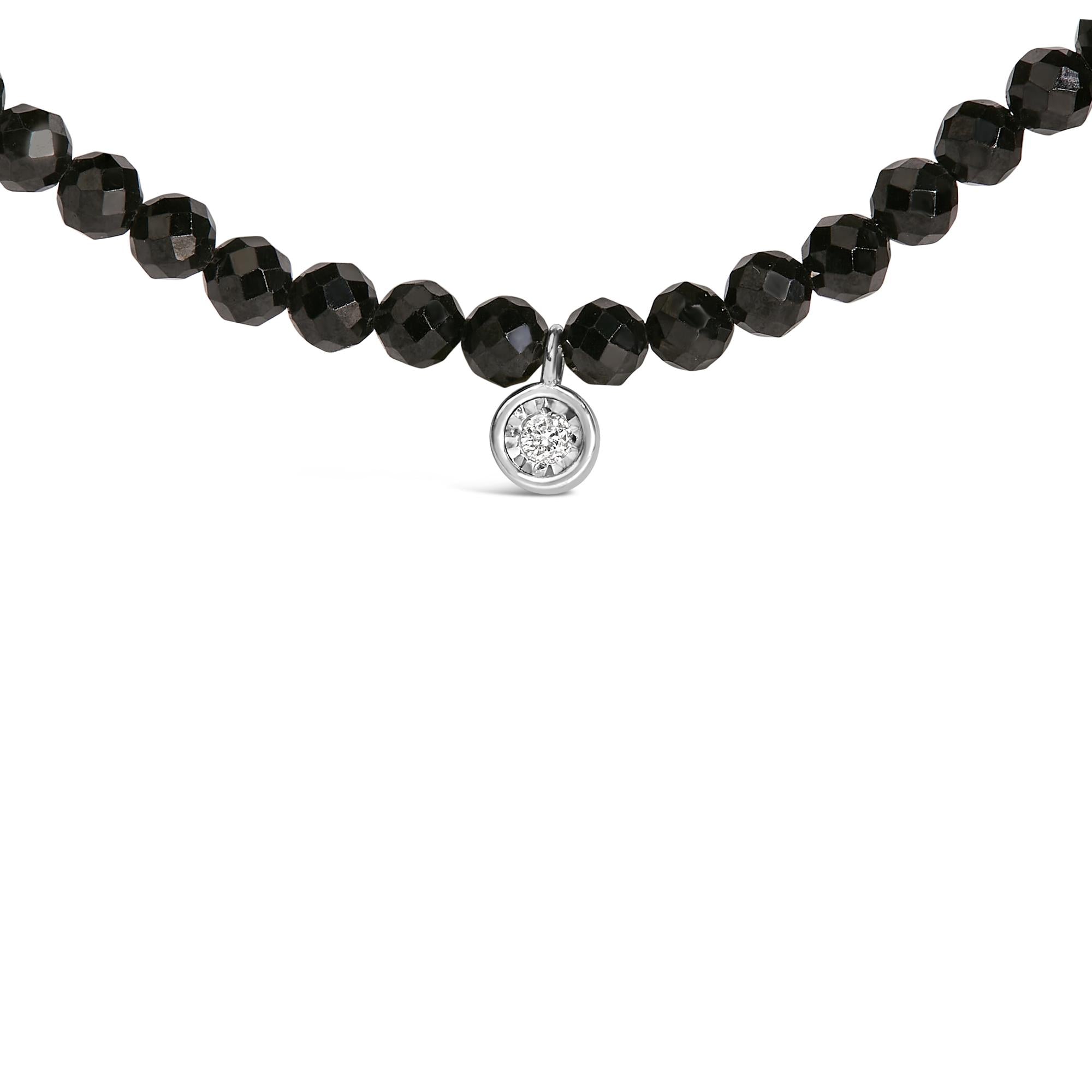 Sterling Silver Diamond Accent Black Spinel Bead Station Necklace