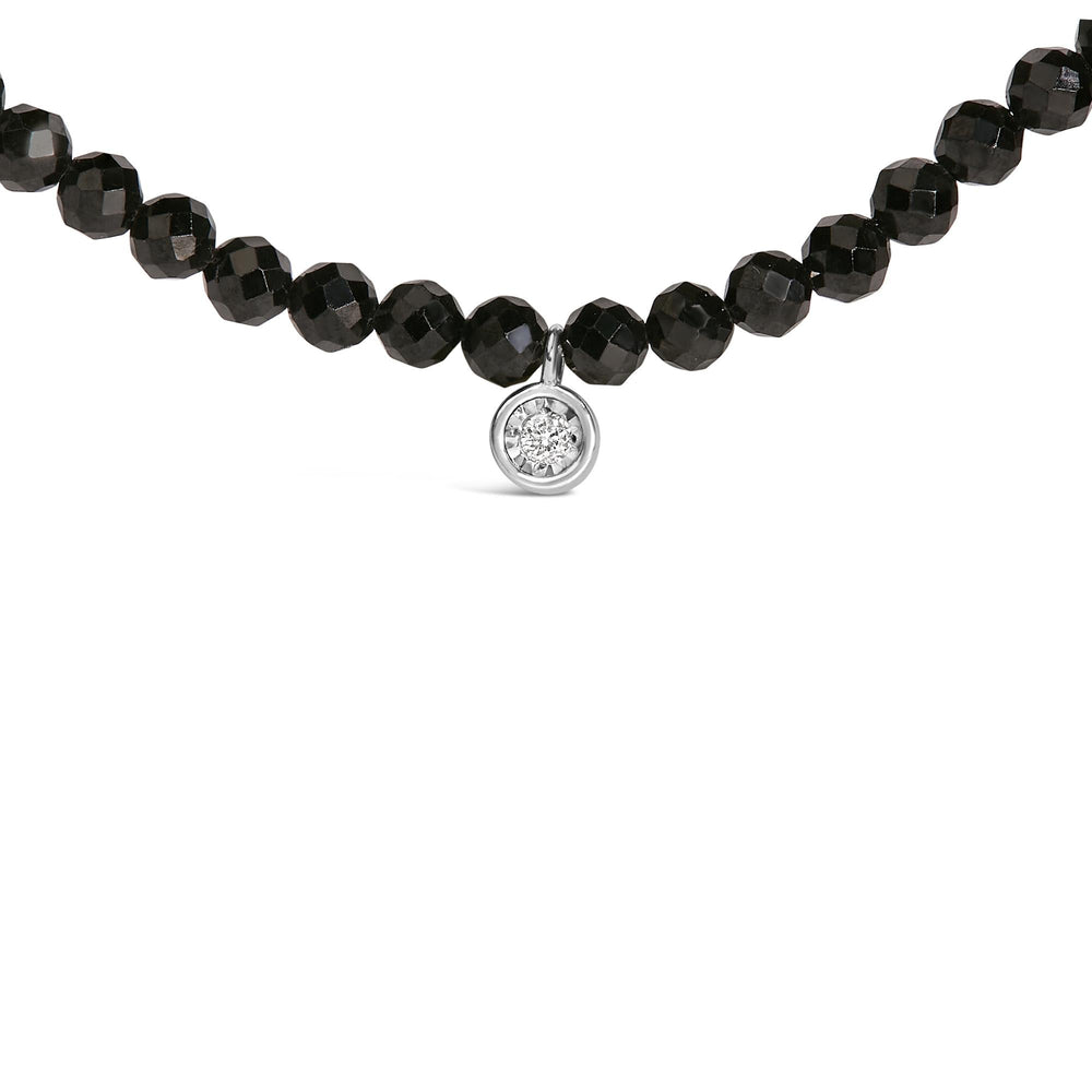 Sterling Silver Diamond Accent Black Spinel Bead Station Necklace