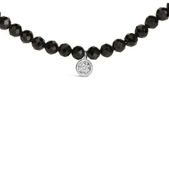 Sterling Silver Diamond Accent Black Spinel Bead Station Necklace