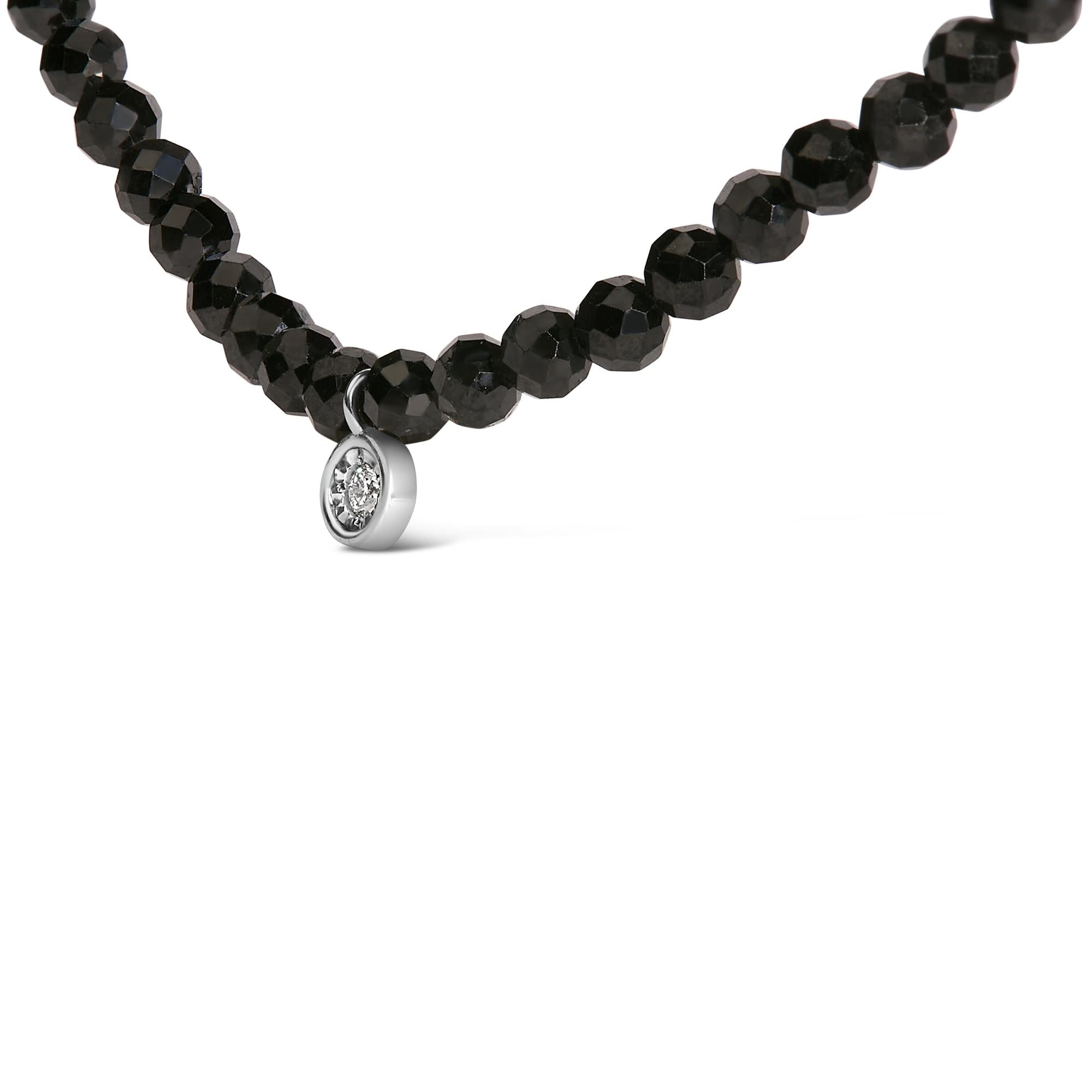 Sterling Silver Diamond Accent Black Spinel Bead Station Necklace