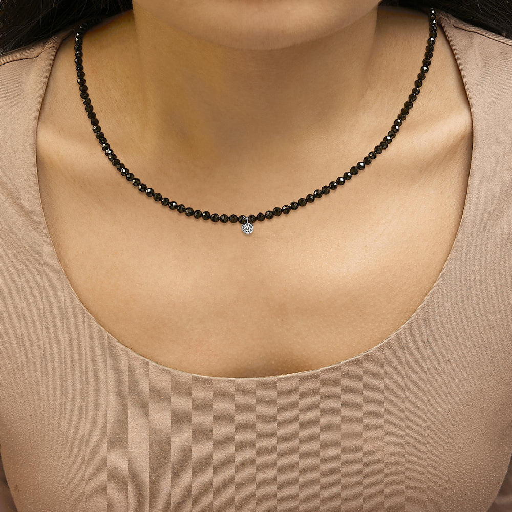 Sterling Silver Diamond Accent Black Spinel Bead Station Necklace