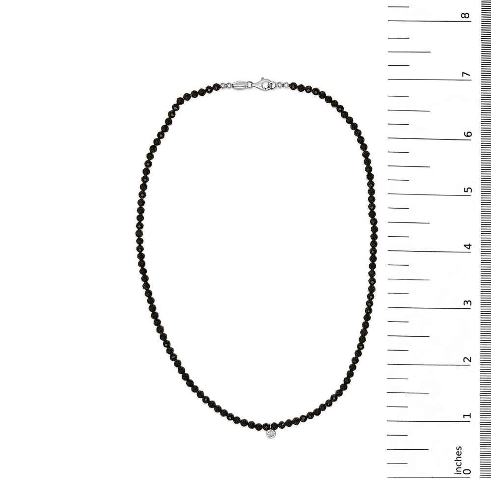Sterling Silver Diamond Accent Black Spinel Bead Station Necklace