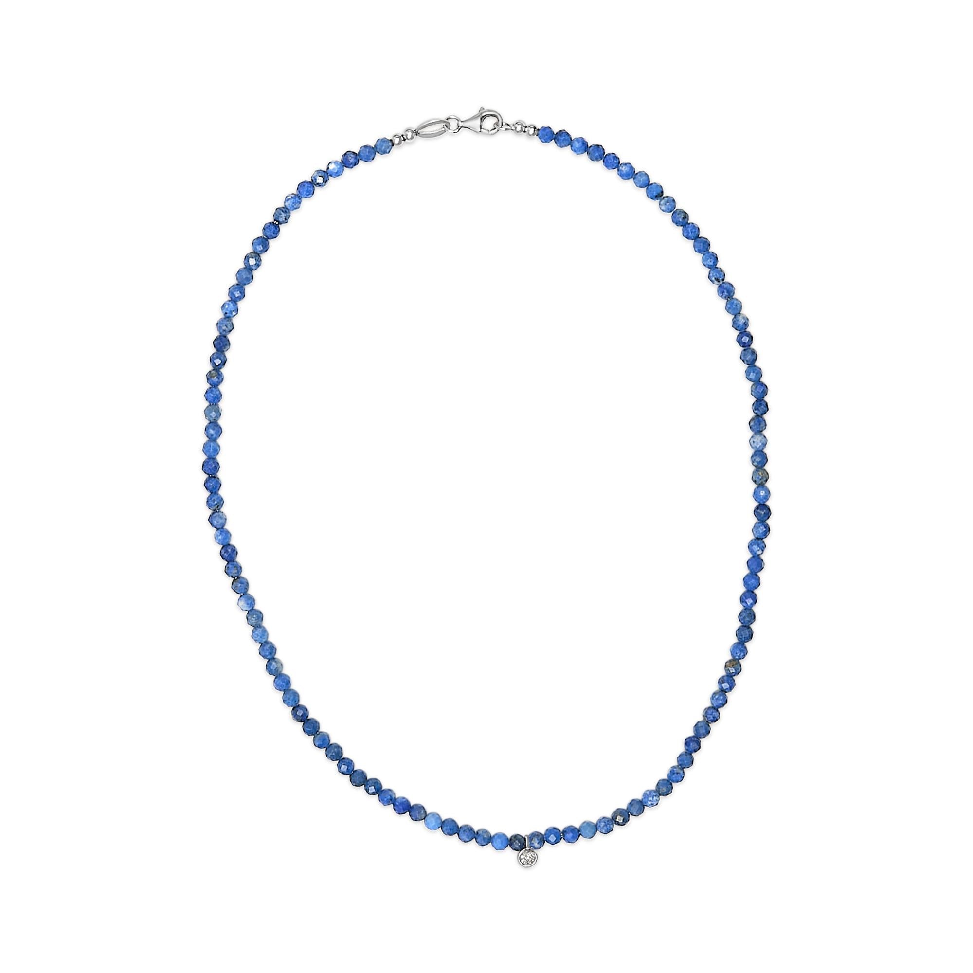 Sterling Silver Diamond Accent Blue Lapis Bead Station Necklace