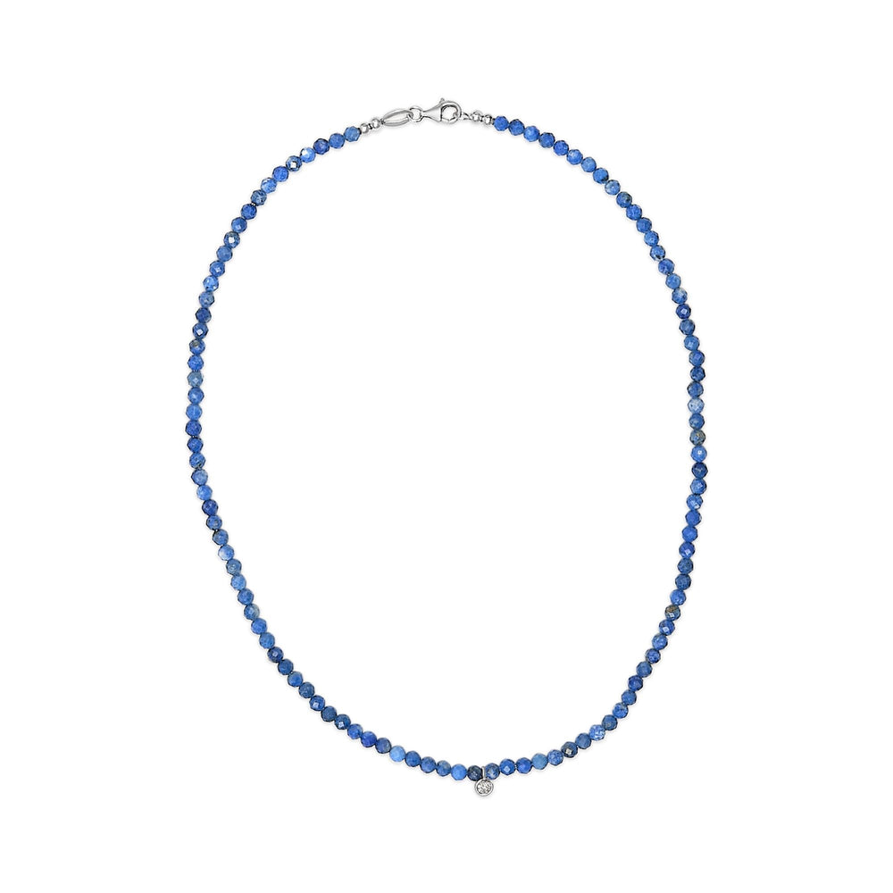 Sterling Silver Diamond Accent Blue Lapis Bead Station Necklace