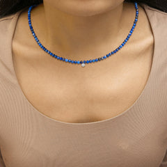 Sterling Silver Diamond Accent Blue Lapis Bead Station Necklace