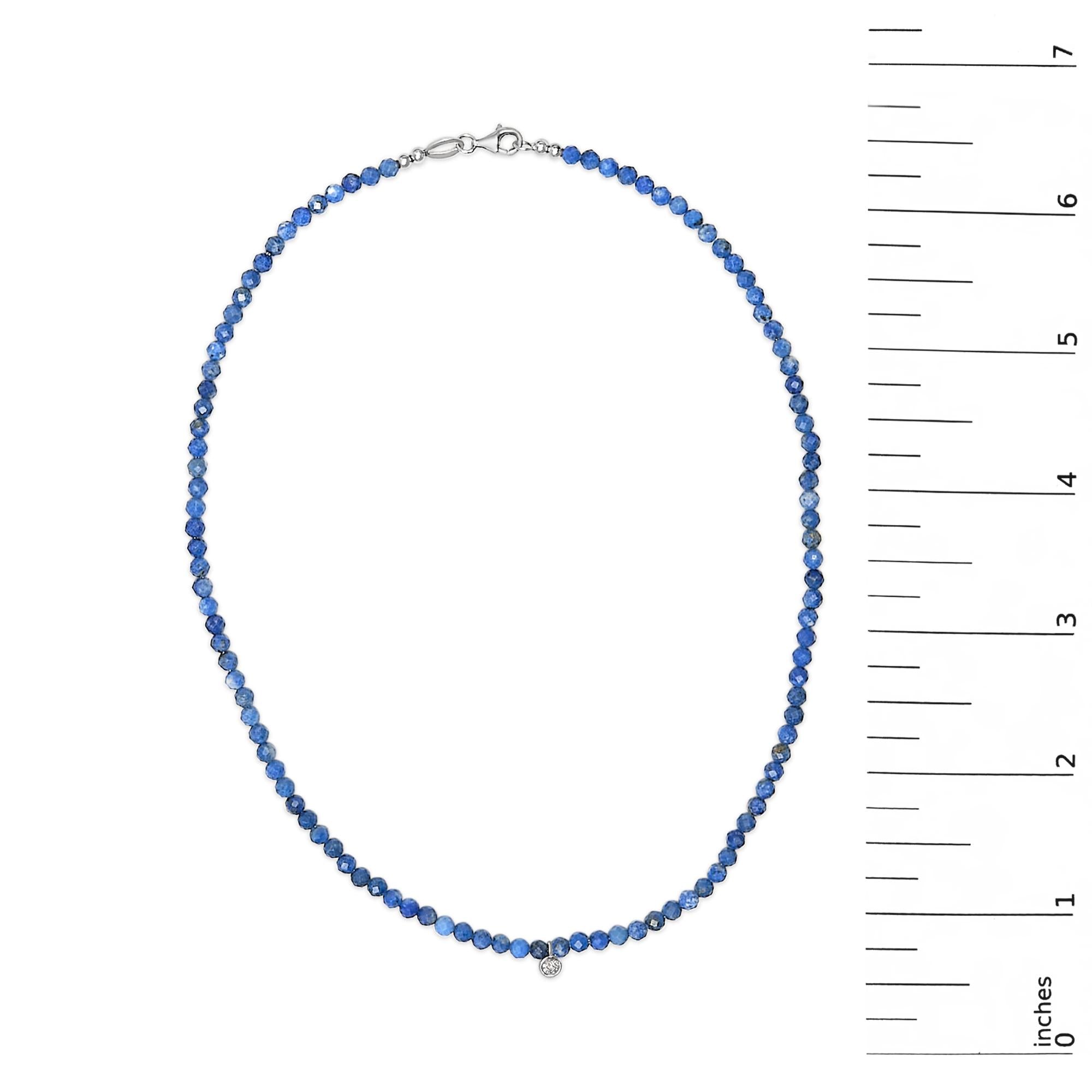 Sterling Silver Diamond Accent Blue Lapis Bead Station Necklace