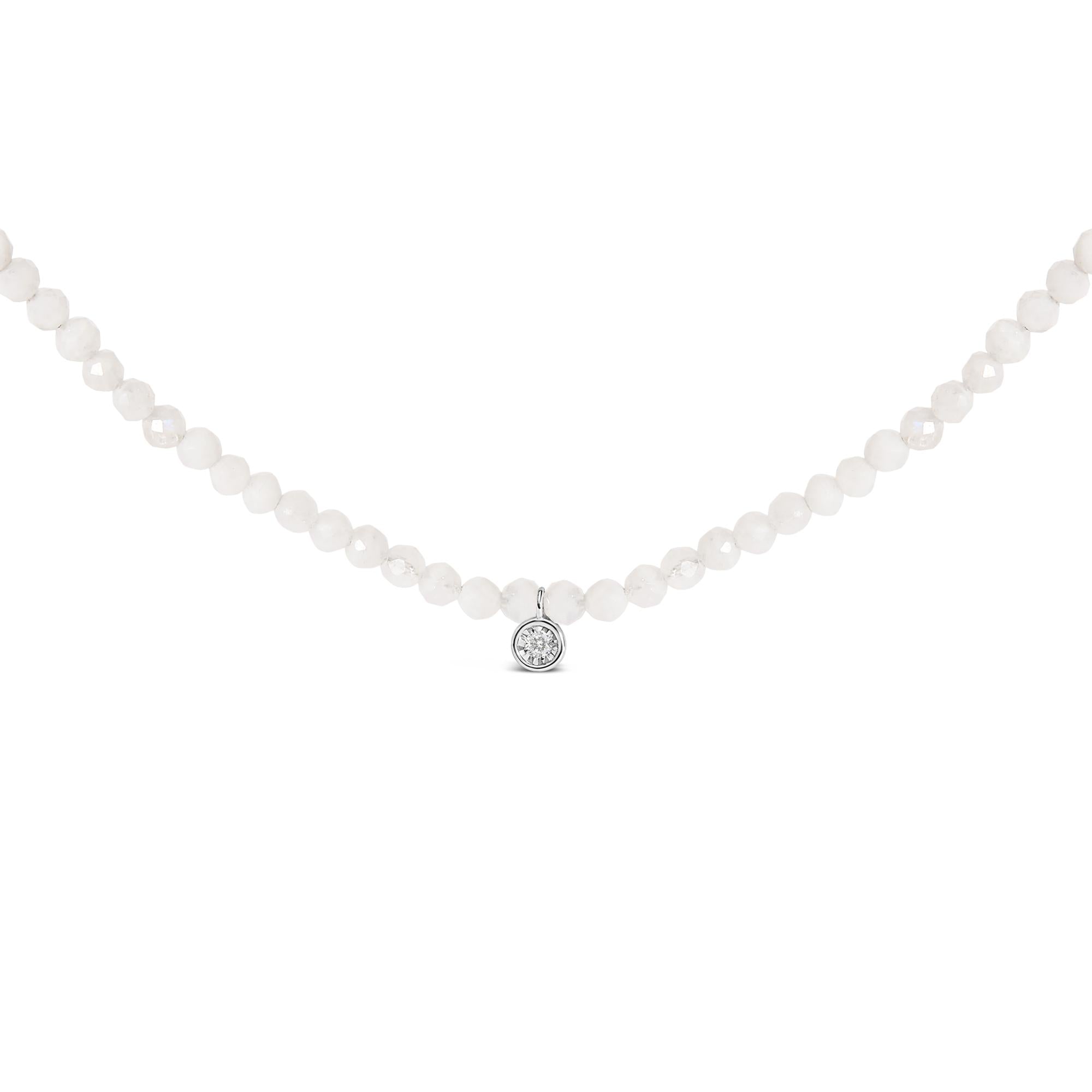 Sterling Silver Moonstone Bead Station Necklace with Diamond Accent