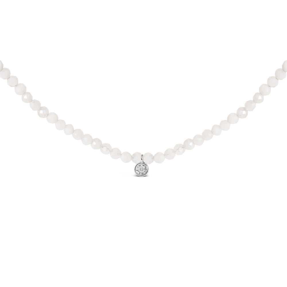 Sterling Silver Moonstone Bead Station Necklace with Diamond Accent
