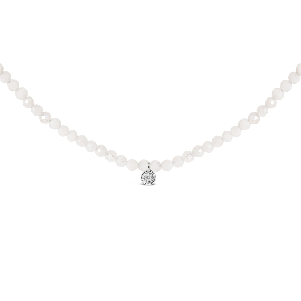 Sterling Silver Moonstone Bead Station Necklace with Diamond Accent