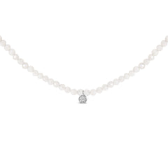 Sterling Silver Moonstone Bead Station Necklace with Diamond Accent