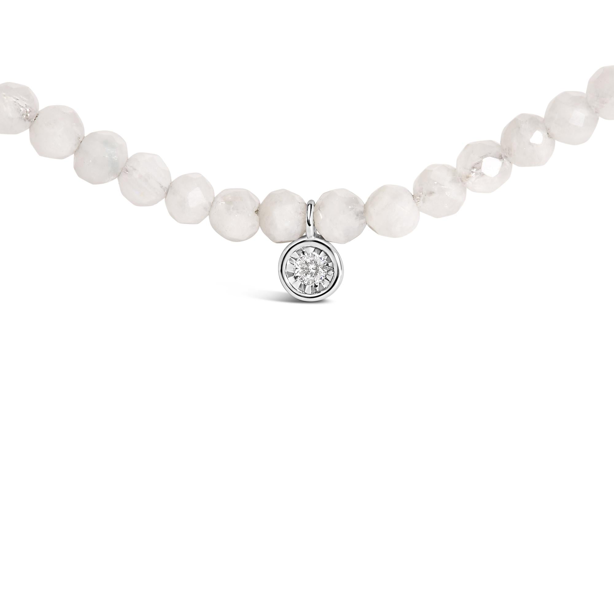 Sterling Silver Moonstone Bead Station Necklace with Diamond Accent